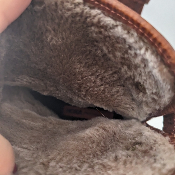 Women's UGG Brown Leather Sherpa Lined Boots Wooden Heel Size 10 - Picture 8 of 8